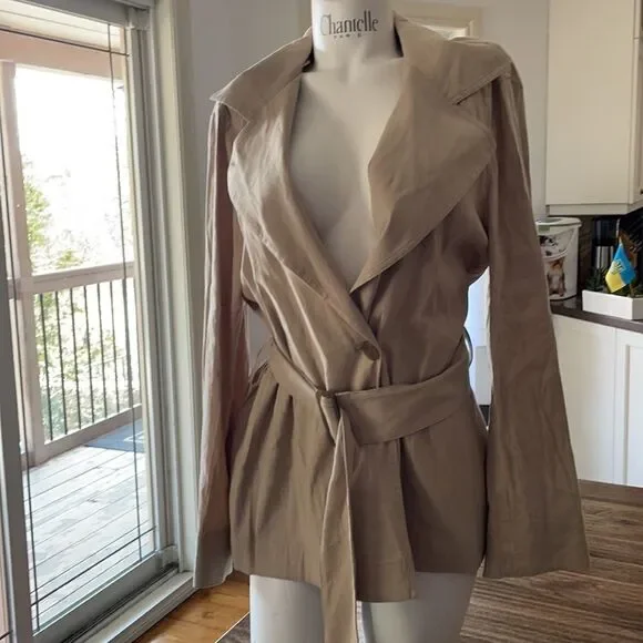 🎀SSENSE NEW Vince. Belted linen blend jacket x-large beige women’s - Picture 4 of 12